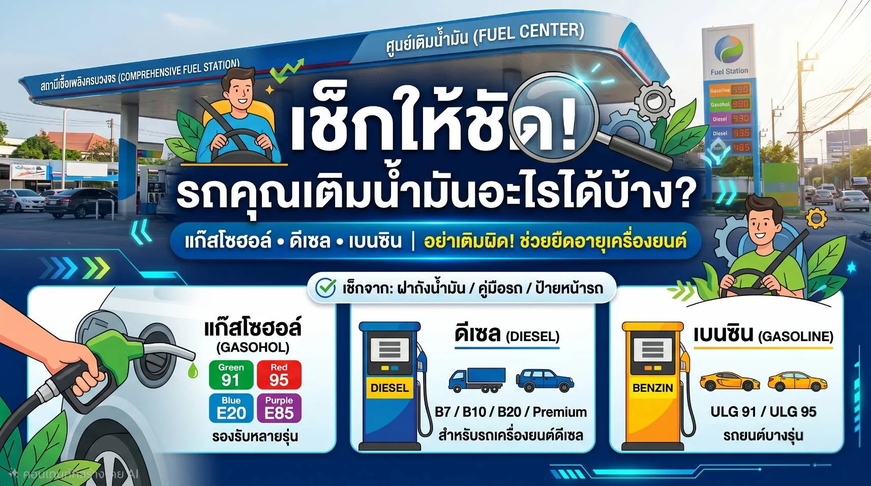 เช็กรถของคุณเติมน้ำมันอะไรได้บ้าง แก๊สโซฮอล์ ดีเซล หรือเบนซิน