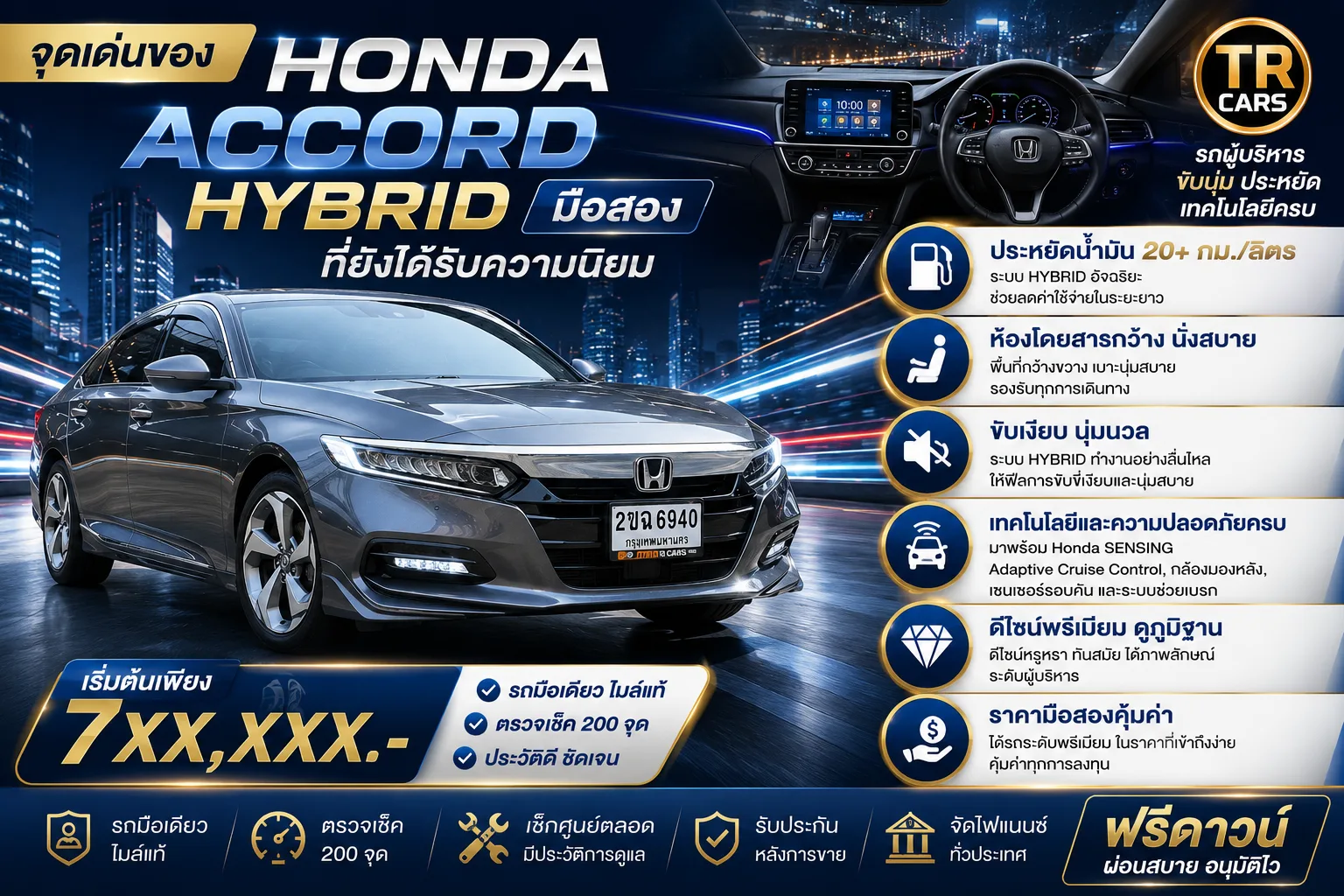 จุดเด่นของ Honda Accord Hybrid มือสอง ที่ยังได้รับความนิยม